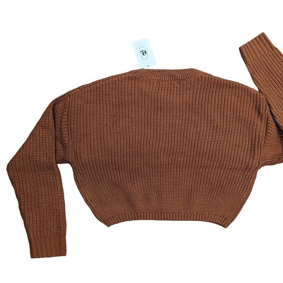 Elodie Burnt Orange Shaker Knit Cropped Crew Neck Sweater Size L - Picture 4 of 5